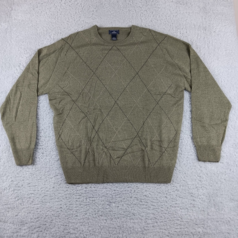 Dockers Mens XL Olive Green Argyle Diamond Crewneck Pullover Sweater 06862